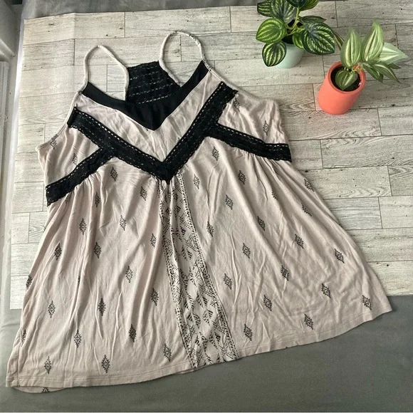 Women's Beige and Black Top with Embroidery - Picture 1 of 2